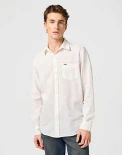 KOSZULA MĘSKA BIAŁA LEN WRANGLER 112362907 1 PKT SHIRT WHITE M - Koszule męskie - miniaturka - grafika 1