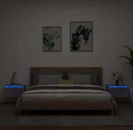 Szafki nocne - Szafki nocne naścienne z oświetleniem LED 2 szt. Szary beton - miniaturka - grafika 1