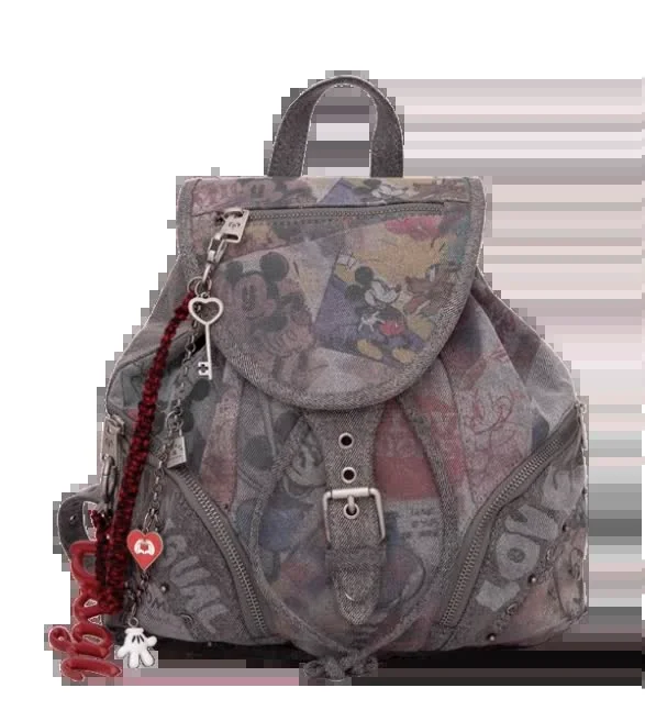 Desigual szary plecak damski jeansowy Myszka Miki 6 kieszeni