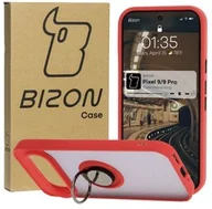 Etui i futerały do telefonów - Bizon Etui z uchwytem na palec Case Hybrid Ring do Google Pixel 9 / 9 Pro, przydymione z czerwoną ramką - miniaturka - grafika 1