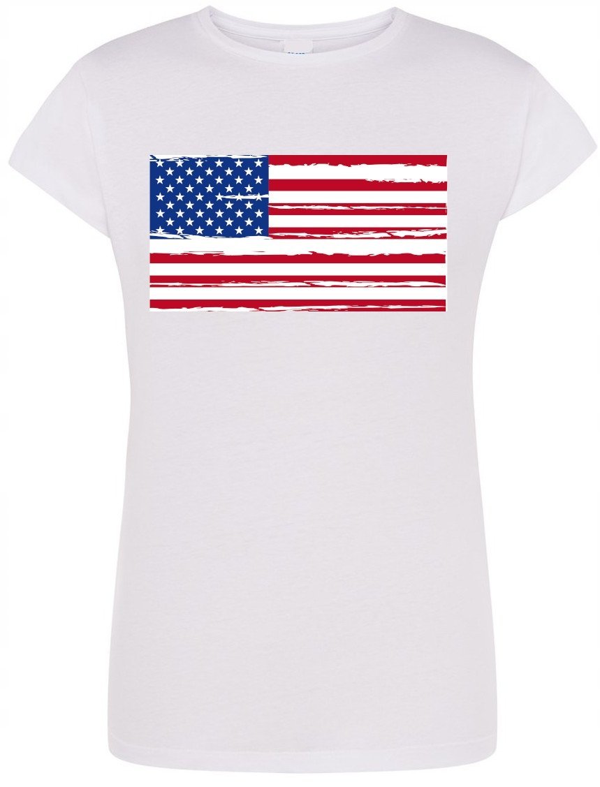 USA Flaga T-shirt Damski Modny Nadruk Rozm.M