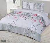 Pościel - Pościel flanelowa 140x200 F-58A Only Love biały szary kwiaty gałązki - miniaturka - grafika 1