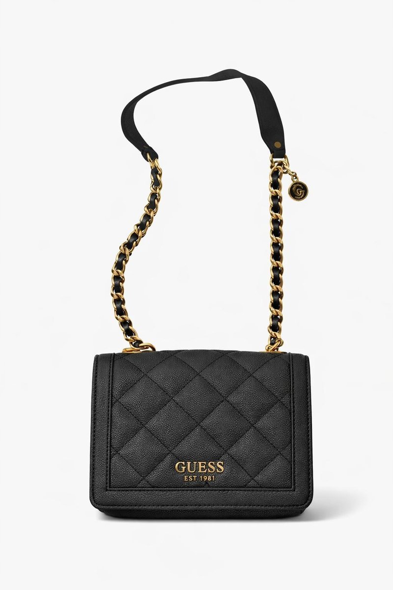 GUESS CZARNA PIKOWANA TOREBKA KLASYCZNA Z ŁAŃCUCHEM 23x17x5 1GŁA