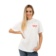 Koszulki i topy damskie - Biała Koszulka Oversized z Modnym Motywem Okularów, Stylowa i Wygodna, M - miniaturka - grafika 1