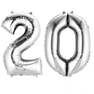 Balon foliowy, liczba 20, srebrny, 2 sztuki - Balony i akcesoria - miniaturka - grafika 1
