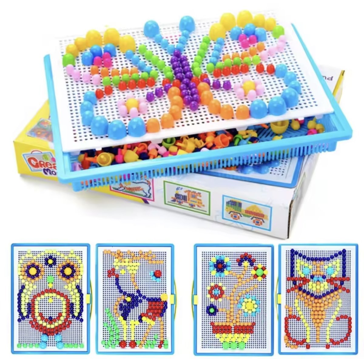 KREATYWNY ZESTAW PINEZKI UKŁADANKA GRZYBKI MOTESSORI PUZZLE 296 EL.