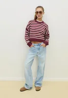 Swetry damskie - Stradivarius Krótki sweter dzianinowy w paski Fioletowy L - miniaturka - grafika 1