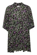 Sukienki - Kaffe Curve Plus Size Damska sukienka letnia sukienka długie rękawy dekolt w serek, Czarny/Zielony/Fioletowy Kwiat, 44/du?y rozmiar - miniaturka - grafika 1