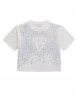 Bluzki damskie - Guess Biała Bluzka Dziecięca Krótki Rękaw Cekiny Bawełna 164/170 Gma - miniaturka - grafika 1