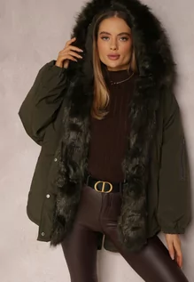 Kurtki damskie - Ciemnozielona Kurtka Parka Oversize z Futerkiem Horelle - Renee - grafika 1