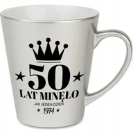 Kubki - KUBEK LATTE SREBRNY IDEALNY PREZENT NA 50 URODZINY ROCZKNIK 1974 MIX WZORY - miniaturka - grafika 1