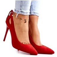 Czółenka - PS1 Szpilki Damskie Zamszowe W Szpic Czerwone Leven - miniaturka - grafika 1