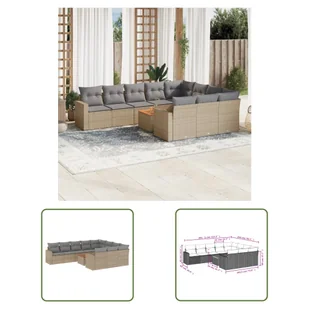 The Living Store 11-cz. zestaw mebli ogrodowych z poduszkami - beżowy - polirattan - Sofa Ogrodowa - Sofy ogrodowe - miniaturka - grafika 1
