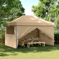Pawilony ogrodowe - vidaXL Namiot imprezowy typu pop-up z 4 ściankami, beżowy - miniaturka - grafika 1
