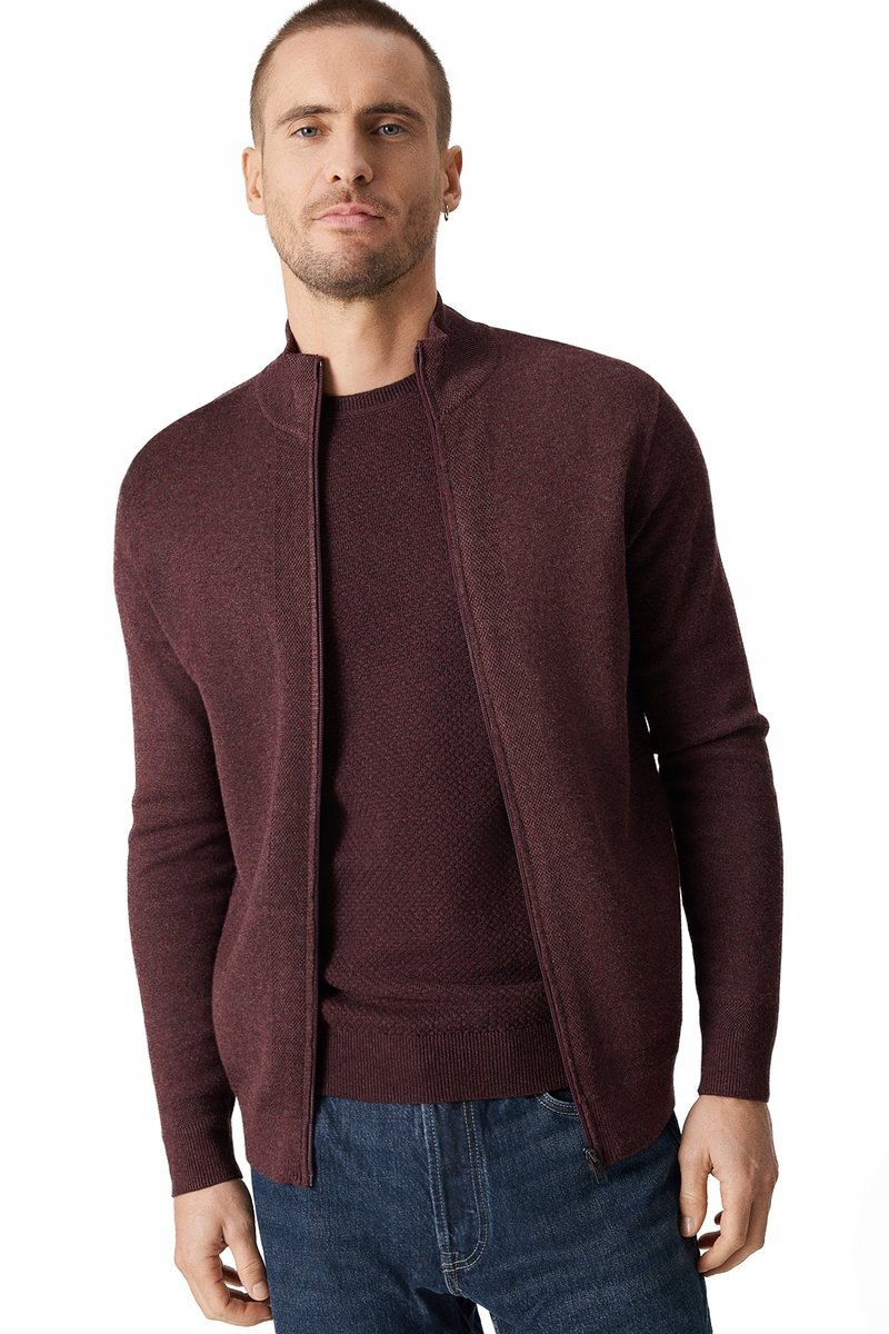 Sweter Męski Bordowy Rozpinany z Wiskozą Próchnik PM19 M