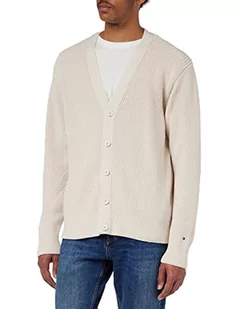 Tommy Hilfiger Męski kardigan o strukturze żeber, Pióro białe, XL - Swetry męskie - miniaturka - grafika 1