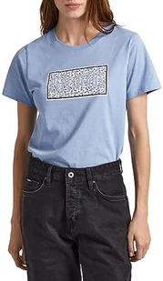 Pepe Jeans Koszulka damska z kotem, niebieski (stalowy niebieski), M - Koszulki i topy damskie - miniaturka - grafika 1