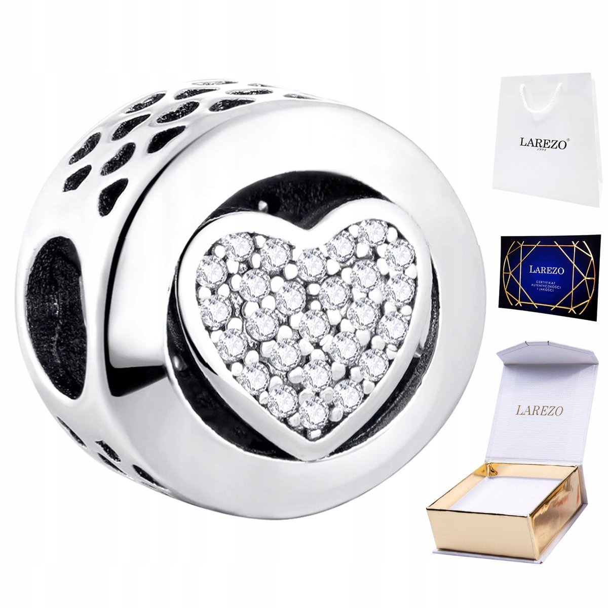 CHARMS SREBRNY Serce Serduszko z Cyrkoniami Koralik Love Miłość SREBRO 925