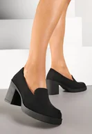 Półbuty damskie - Czarne Eleganckie Półbuty na Słupku ze Skórzaną Wkładką Adivanas - miniaturka - grafika 1