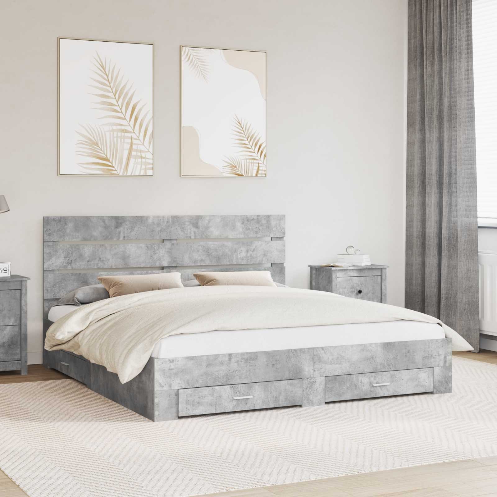 vidaXL Ramka łóżka Betonowy szary 200 x 200 cm Materiał z drewna pochodnego