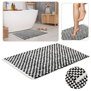 Biało-czarna Mata/Dywanik Łazienkowy Pleciony 50x80 cm - CHŁONNA Pluszowa Mikrofibra, WYSOKA Gramatura - Dywaniki łazienkowe Biało-czarna Mata/Dywanik Łazienkowy Pleciony 50x80 cm - CHŁONNA Pluszowa Mikrofibra, WYSOKA Gramatura - Dywaniki łazienkowe - miniaturka - grafika 1