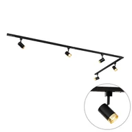 Lampy sufitowe - QAZQA 1-fazowy system szynowy z 5 punktami czarnymi ze złotym pierścieniem - Jeana - miniaturka - grafika 1