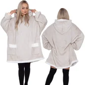 Koce - Kocobluza damska męska 2w1 koc i bluza z kapturem XXL ciepła jasnoszara - miniaturka - grafika 1