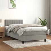 Łóżka - Łóżko kontynentalne z materacem, jasnoszare, aksamit, 90x200 cm Lumarko - miniaturka - grafika 1