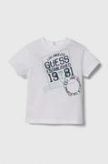 Koszulki dla chłopców - Guess t-shirt bawełniany niemowlęcy kolor biały z nadrukiem - miniaturka - grafika 1