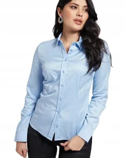 GUESS KOSZULA DAMSKA GŁADKA NIEBIESKA LOGO L GXA - Koszule damskie - miniaturka - grafika 1