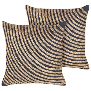 2 bawełniane poduszki z warkoczem jutowym 45 x 45 cm beżowo-czarne BERGENIA Lumarko - Poduszki dekoracyjne - miniaturka - grafika 1