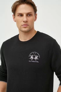 Swetry męskie - La Martina sweter z domieszką wełny męski kolor czarny lekki - grafika 1