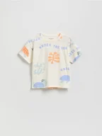 Bluzki dla niemowląt - Reserved - Bawełniany t-shirt z nadrukiem - złamana biel - miniaturka - grafika 1