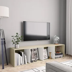 vidaXL Regał na książki/szafka TV, biały i dąb sonoma, 143x30x36 cm vidaXL - Regały - miniaturka - grafika 1