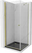Kabiny prysznicowe - Mexen Pretoria kabina prysznicowa uchylna 90x90 cm, transparent, złota + brodzik Flat, czarny - 852-090-090-50-00-4070G - miniaturka - grafika 1