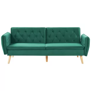 Beliani Sofa rozkładana welurowa ciemnozielona BARDU - Sofy i kanapy - miniaturka - grafika 1