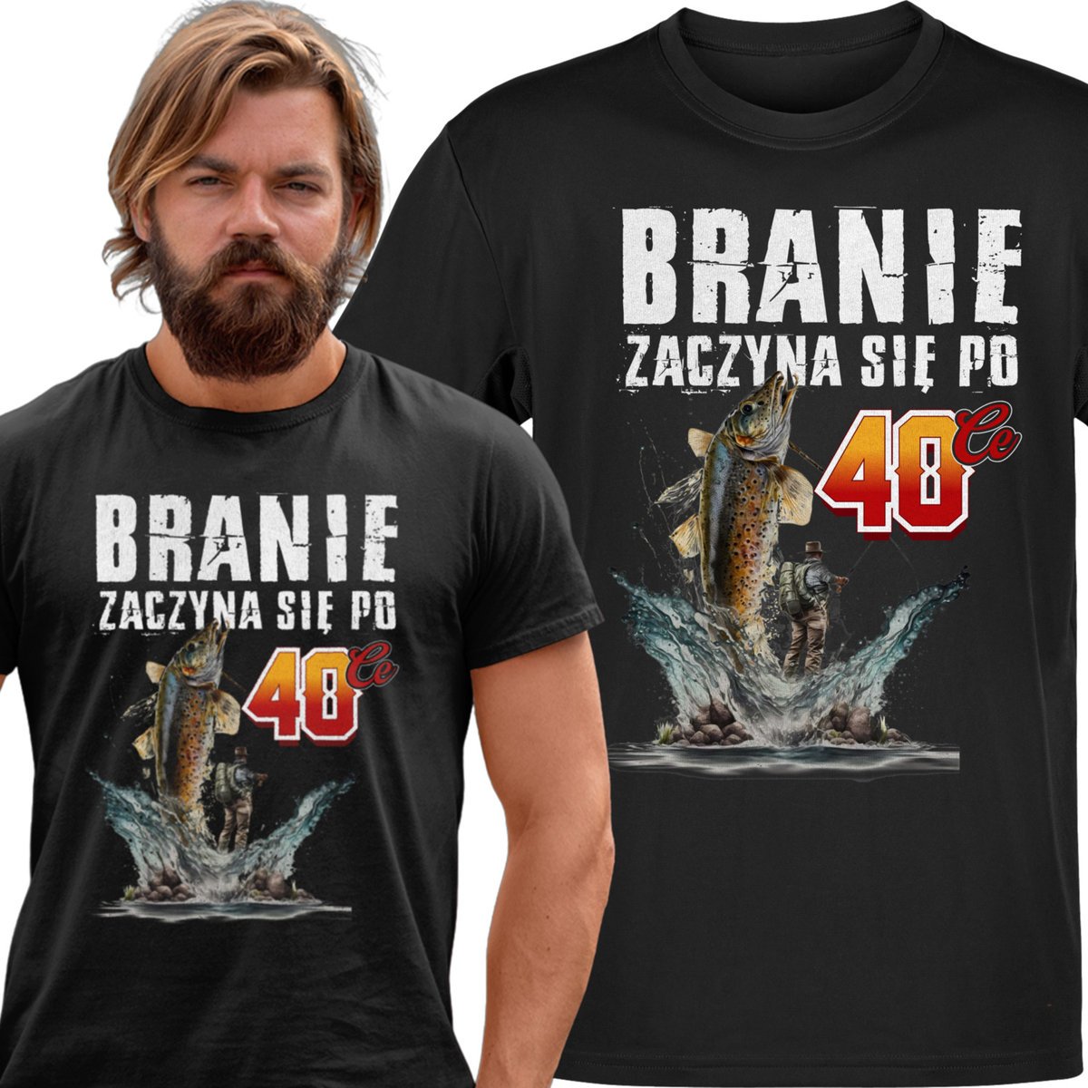 Koszulka męska Dla Wędkarza Branie Zaczyna Się Po 40-Ce Na Urodziny XL