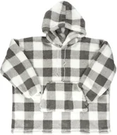 Bluzy damskie - INTESI BLUZA OCIEPLANA DŁUGA/ SNUDDIE W KRATĘ SZARA/BIAŁA - miniaturka - grafika 1