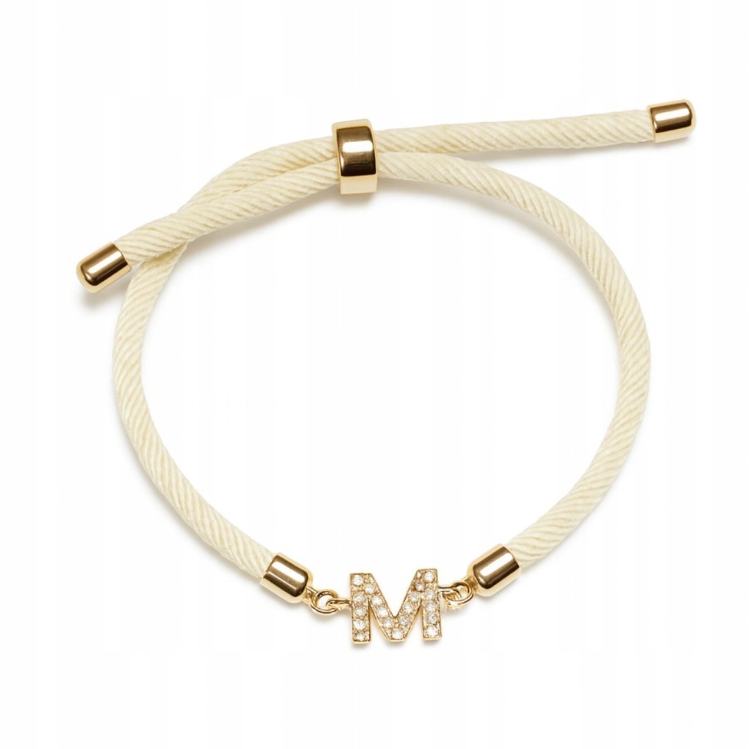 Bransoletka z Literką M Cyrkonie Kremowa z Kolorem Złotym Regulowana