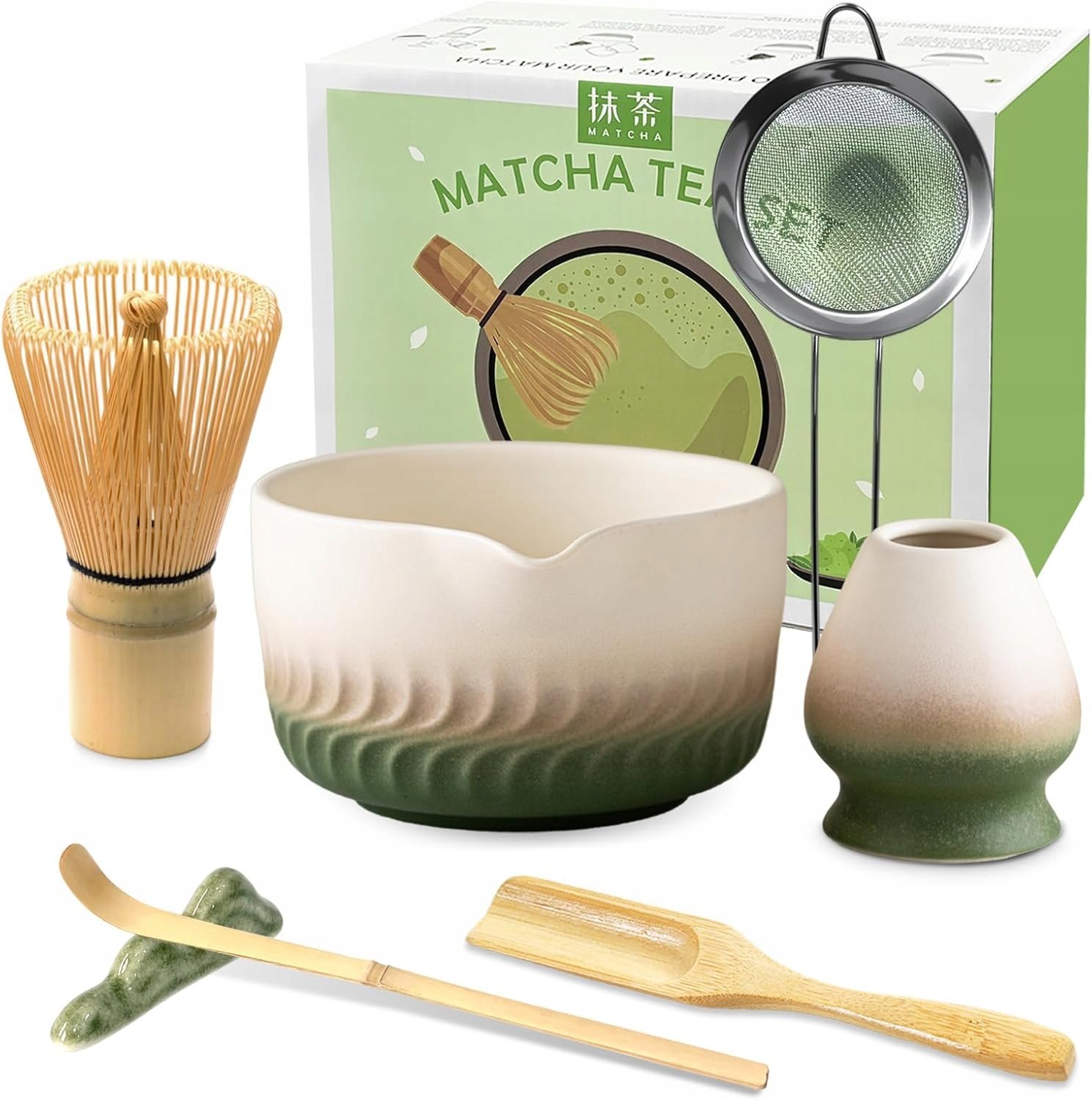 Zestaw Prezentowy Do Herbaty Matcha Miotełka Podstawka Łyżeczka 7-CZĘŚCIOWY