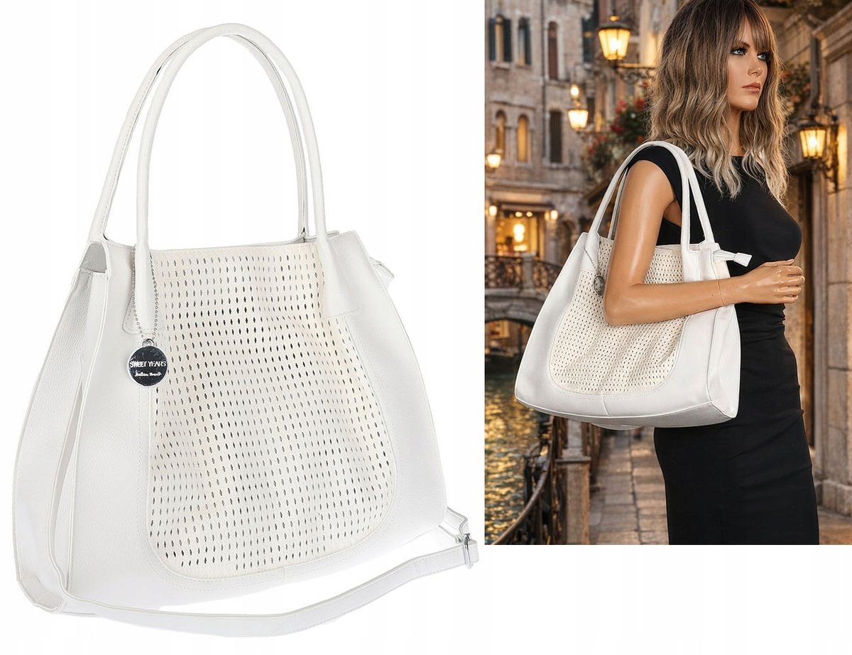 Torebka Damska Shopper A4 na Ramię włoska marka SWEET YEARS BS6881 Biała