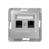 Gniazdka elektryczne - LEDart komputerowe podwójne RJ45 kat.5e, bez ramki - Ospel Impresja GPK-2Y/K/m/18, kolor srebrny - miniaturka - grafika 1