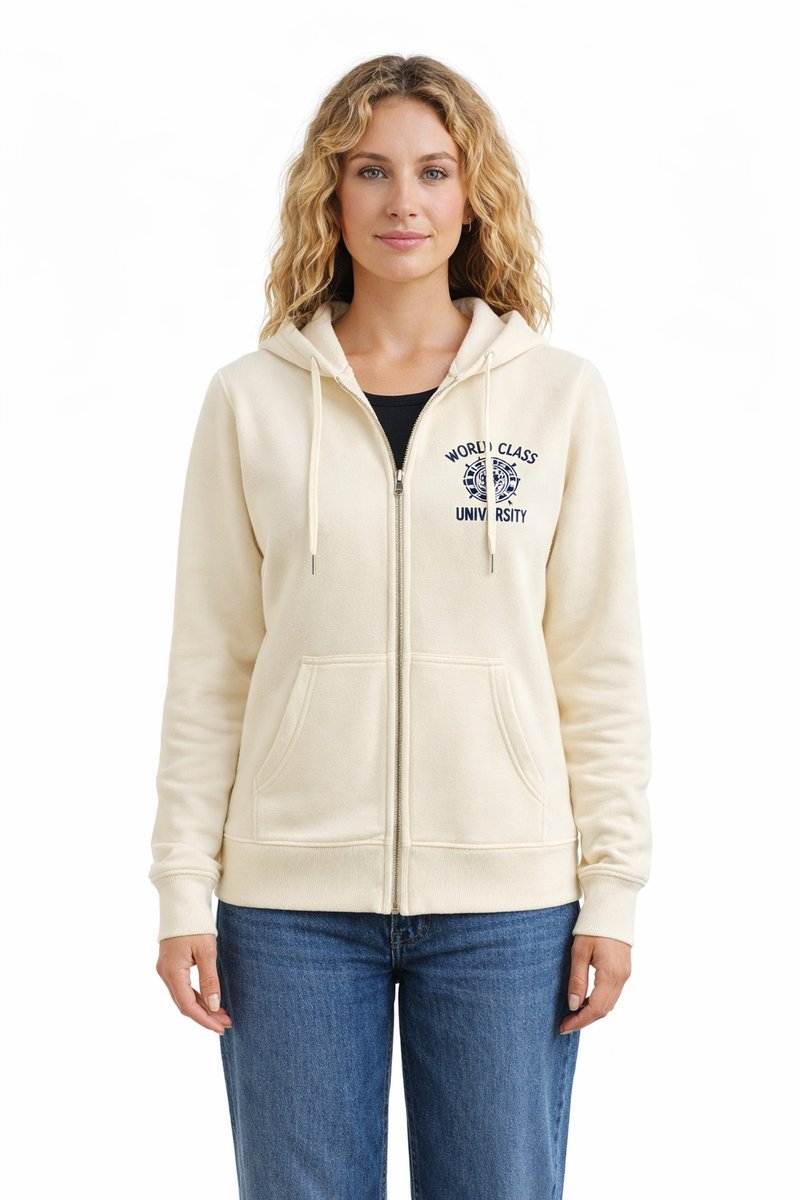 GUESS BLUZA Z KAPTUREM I NASZYWKĄ W KOLORZE BEŻOWYM DŁUGI RĘKAW M 1I4A