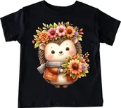 Koszulki dla dziewczynek - czarna Koszulka z jeżem dla dziewczynki - wzór jeż75 - miniaturka - grafika 1