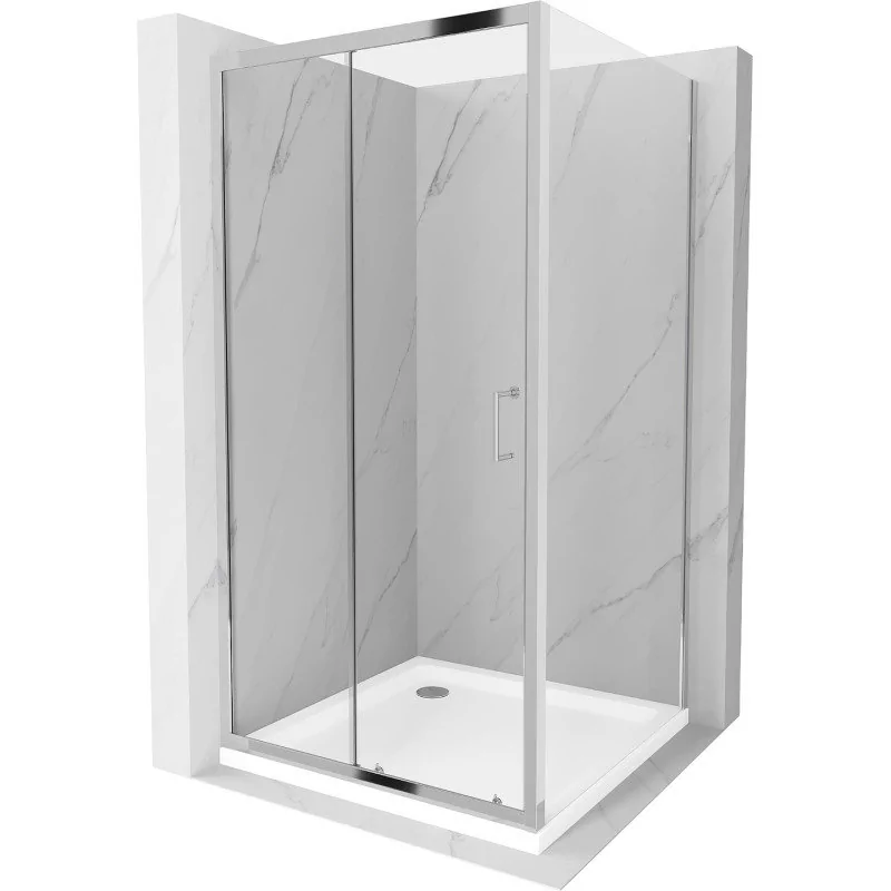 Mexen Apia kabina prysznicowa rozsuwana 100x100 cm, transparent, chrom + brodzik Flat