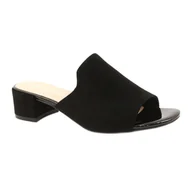 Klapki i japonki damskie - Klapki Na Obcasie Sergio Leone KL313 Czarny czarne - miniaturka - grafika 1