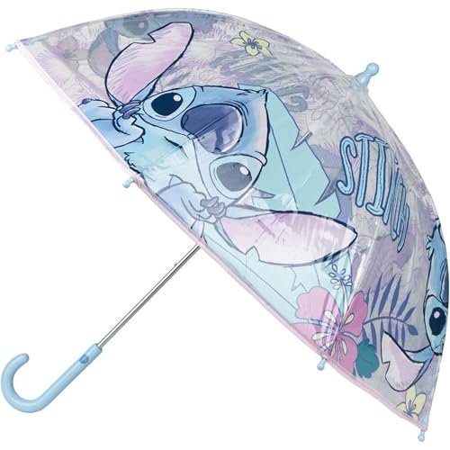 Parasol bąbelkowy Stitch - ręczne otwieranie - przezroczysty ze wzorem ściegu - wykonany w 100% z POE o strukturze z włókna szklanego - oryginalny produkt zaprojektowany w Hiszpanii, Różowy kolor,