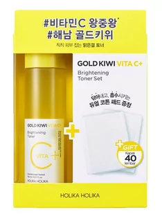 Holika Holika Gold Kiwi Vita C+ zestaw rozjaśniający tonik + waciki 150ml + 40szt - Toniki i hydrolaty do twarzy - miniaturka - grafika 1