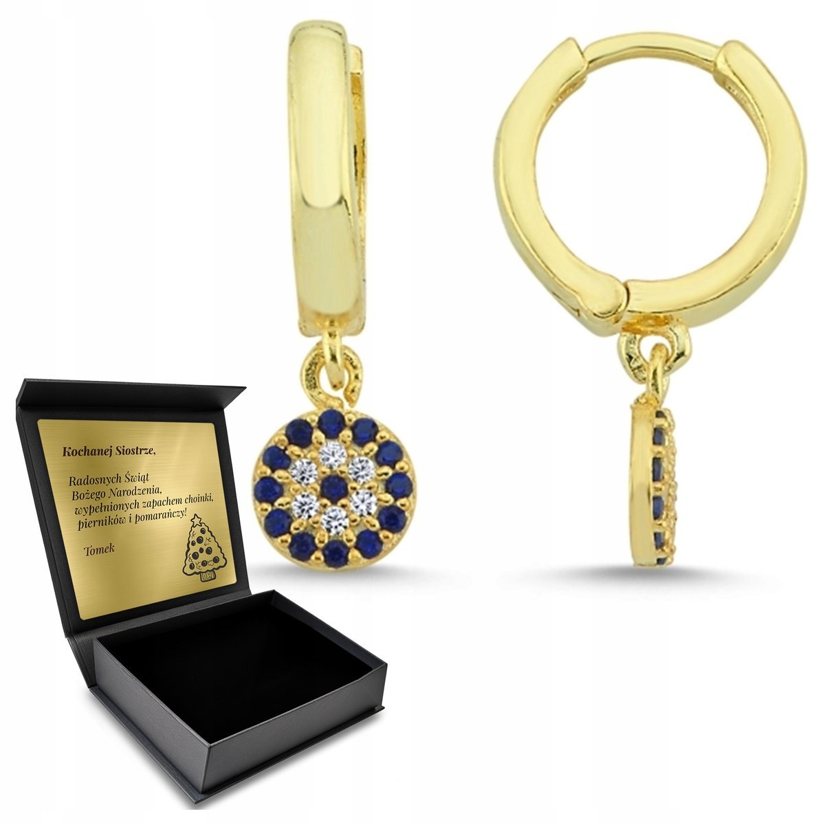 Kolczyki Złote Srebrne Oko Proroka Turecki Talizman Pudełko Grawer