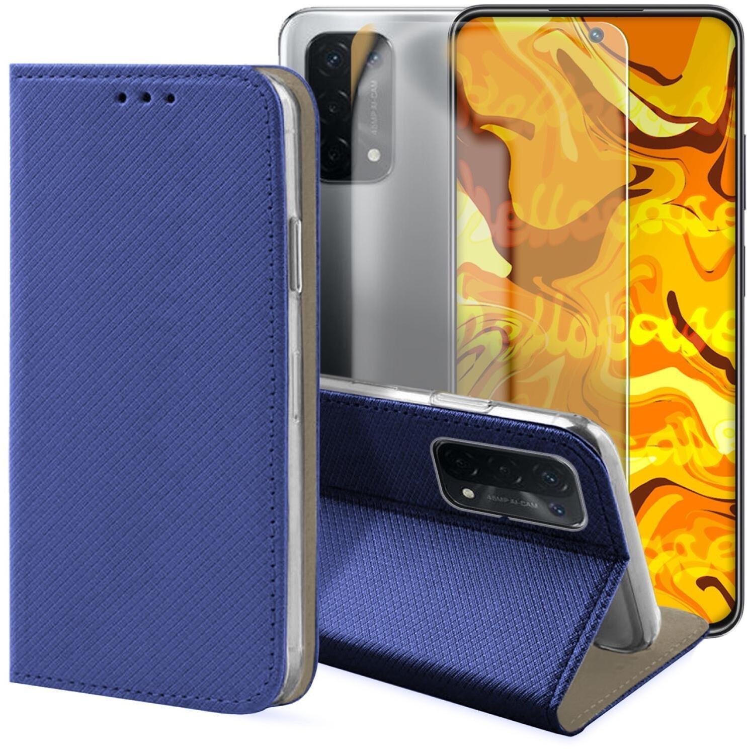 Hello Case Etui z Klapką Do Oppo A54 5G / A74 5G / A93 5G Granatowe, Case Szkło